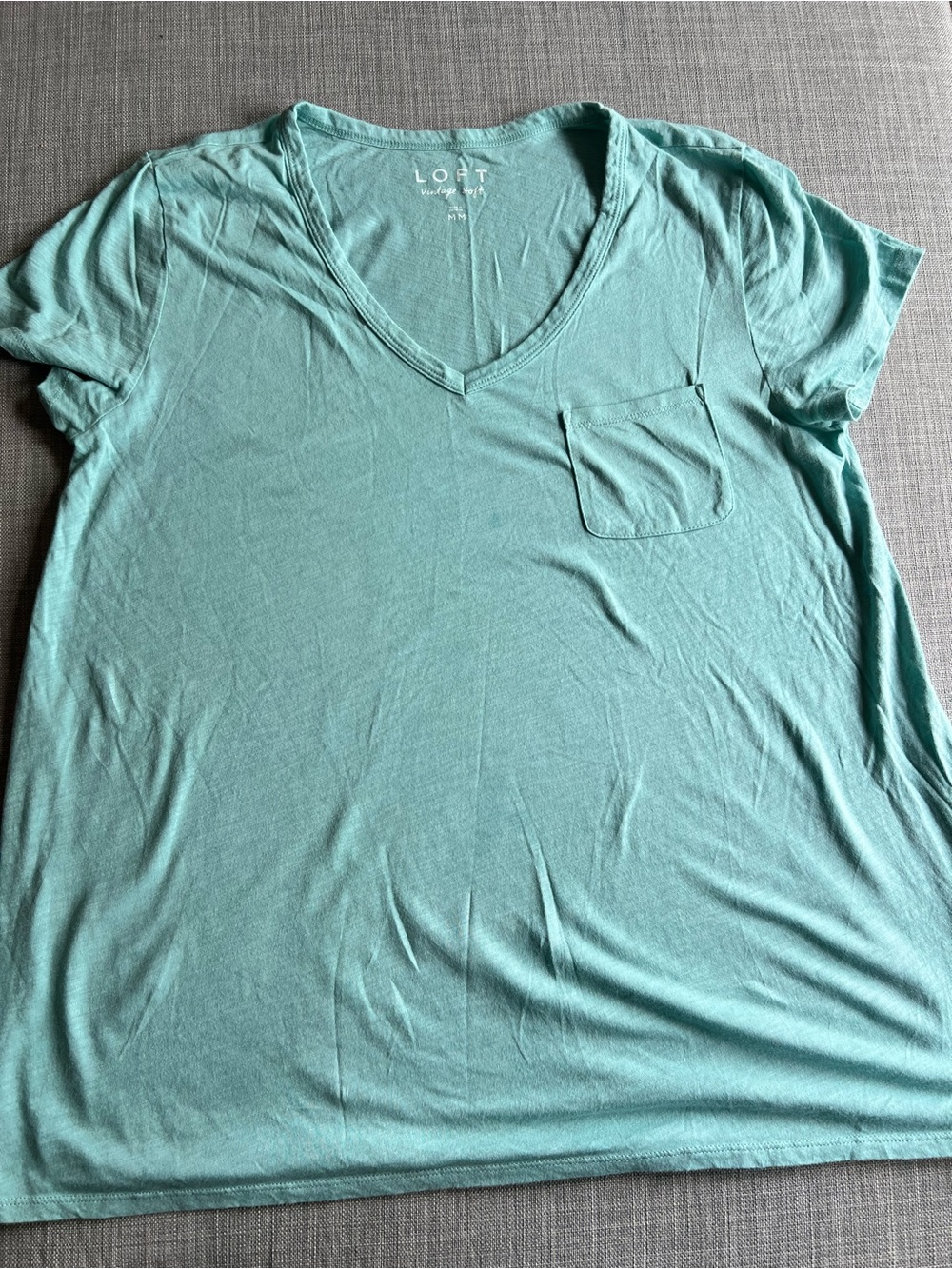 LOFT Women's Turquoise V-Neck Pocket Tee Vintage Soft Medium